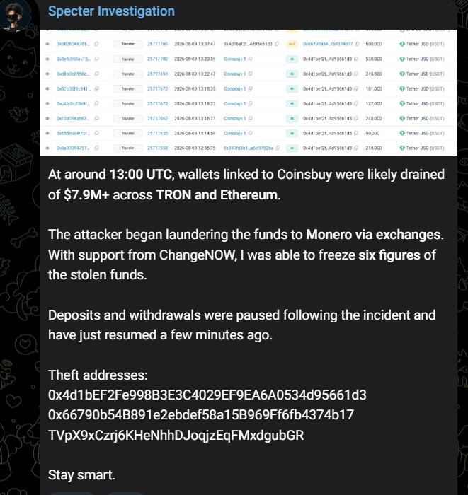 Specter Tracks $7.9 Million Coinsbuy Exploit Specter Tracks $7.9 Million Coinsbuy Exploit