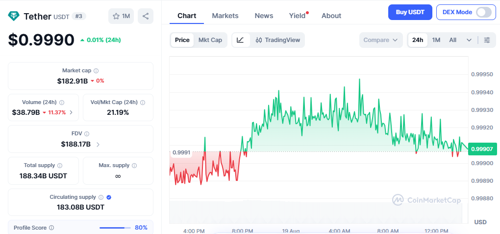 Tether is the largest stablecoin by market cap