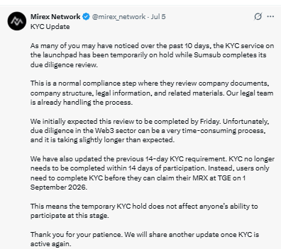 Mirex Network Price Prediction: KYC Deadline Eased Ahead of $MRX TGE