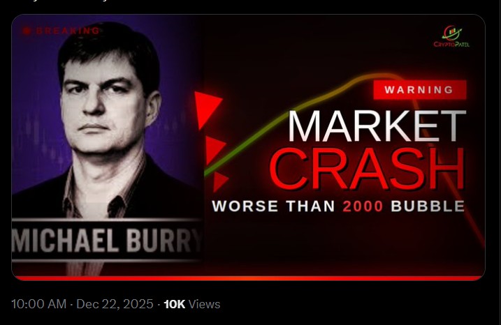 Stock Market Crash Could Hit Crypto Next: Michael Burry