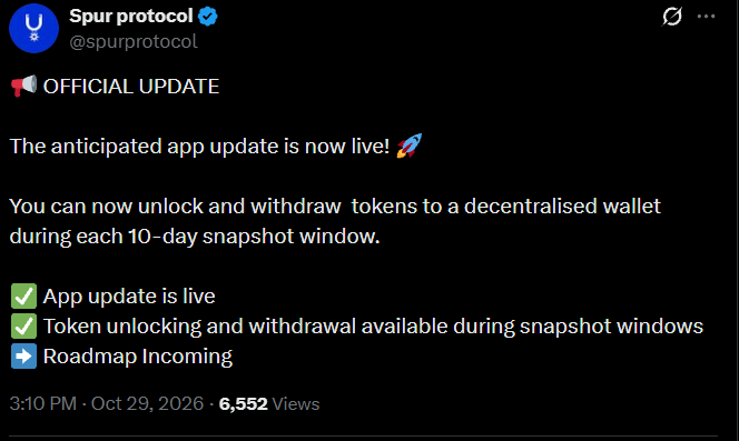 Token withdrawal app update announcement