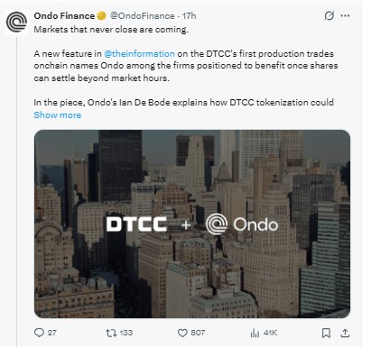ONDO + DTCC REPRESENT TOKENIZATION SERVICES ONDO + DTCC REPRESENT TOKENIZATION SERVICES