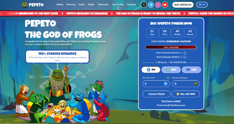Pepeto meme coin crypto presale project website