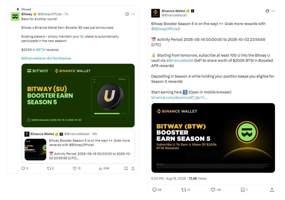 Binance Wallet Earn Booster Season 5 went live