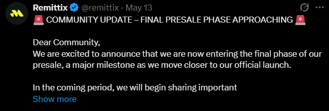 Final Remittis Presale Phase Out Final Remittis Presale Phase Out