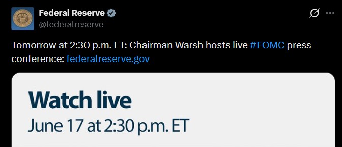 FOMC Meeting Today With Kevin Warsh First Fed Press Conference