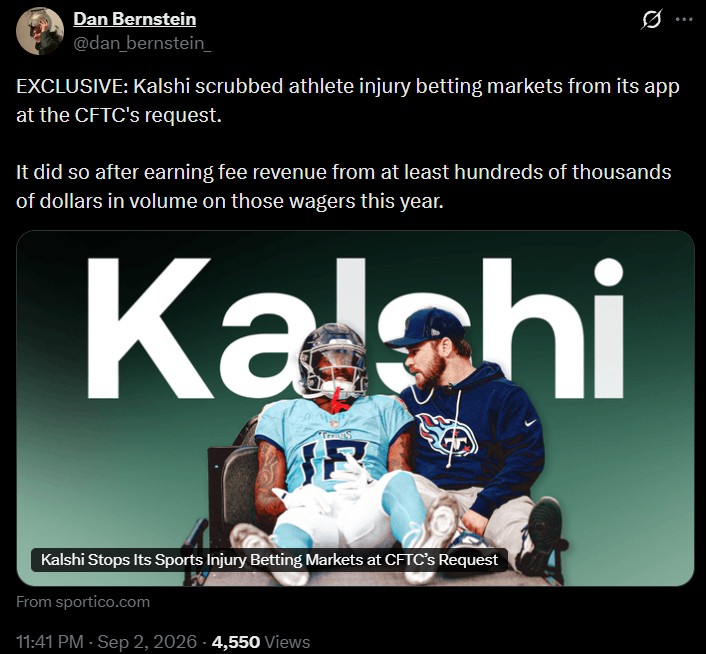 Kalshi Removes Athlete Injury Markets After CFTC Request Kalshi Removes Athlete Injury Markets After CFTC Request