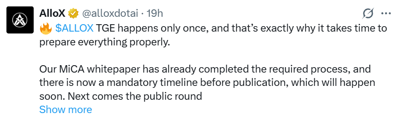 AlloX token TGE date