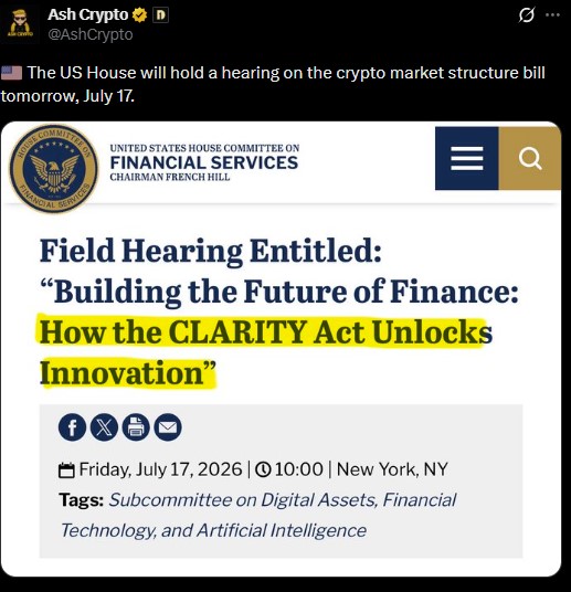 US House holding a hearing on crypto regulation US House holding a hearing on crypto regulation