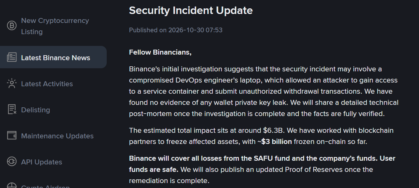 Binance Security Incident