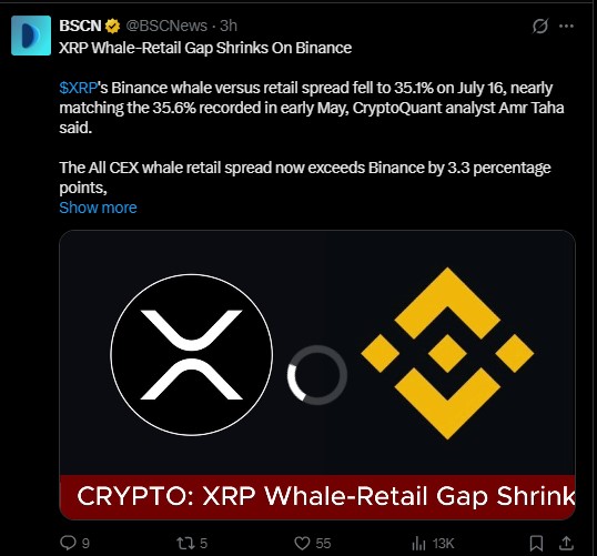 XRP WHALR RETAIL GAP SHRINKS ON BINANCE XRP WHALR RETAIL GAP SHRINKS ON BINANCE