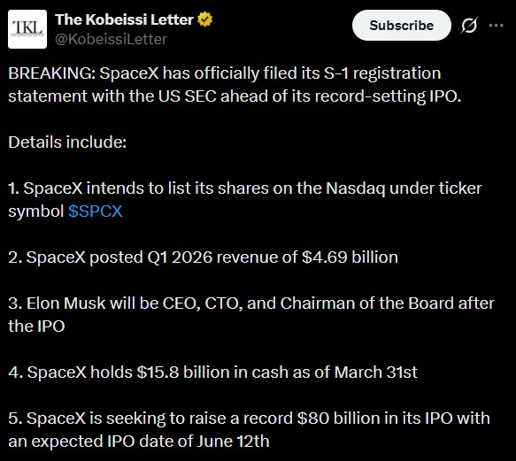 SpaceX IPO and filing details 