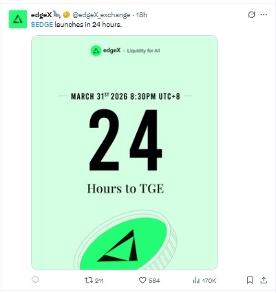 EDGE token launch countdown showing 24 hours to TGE EDGE token launch countdown showing 24 hours to TGE