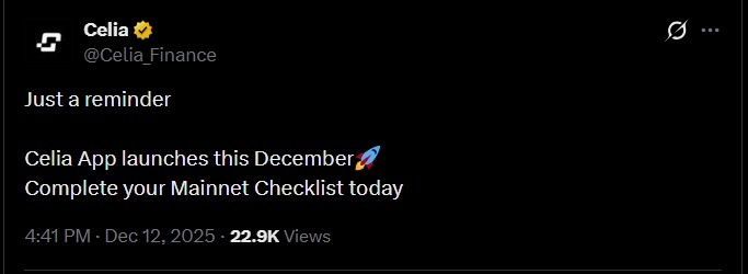 Celia Mainnet CHecklist and App Launch Celia Mainnet CHecklist and App Launch