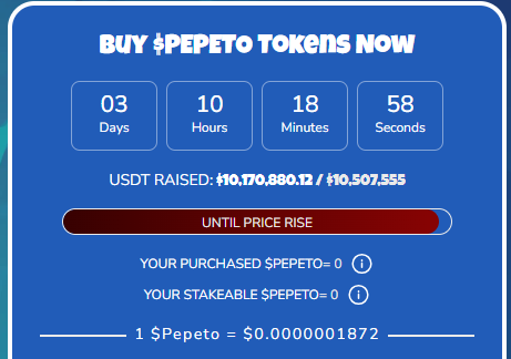 Pepeto presale price today