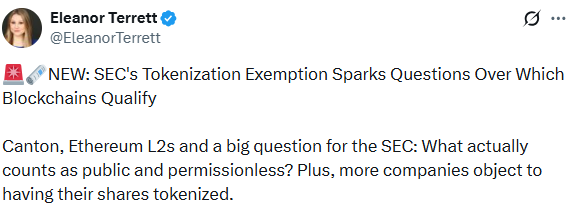 SEC tokenization exemption: Canton and Ethereum L2 tokenized stock venues SEC tokenization exemption: Canton and Ethereum L2 tokenized stock venues