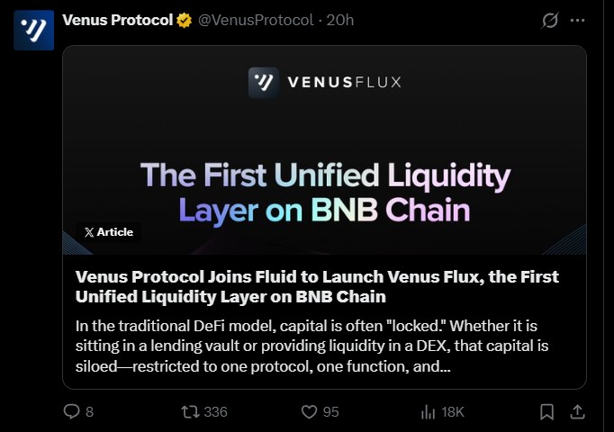 Venus protocol and fluid launch Venus Flux on BNB chain