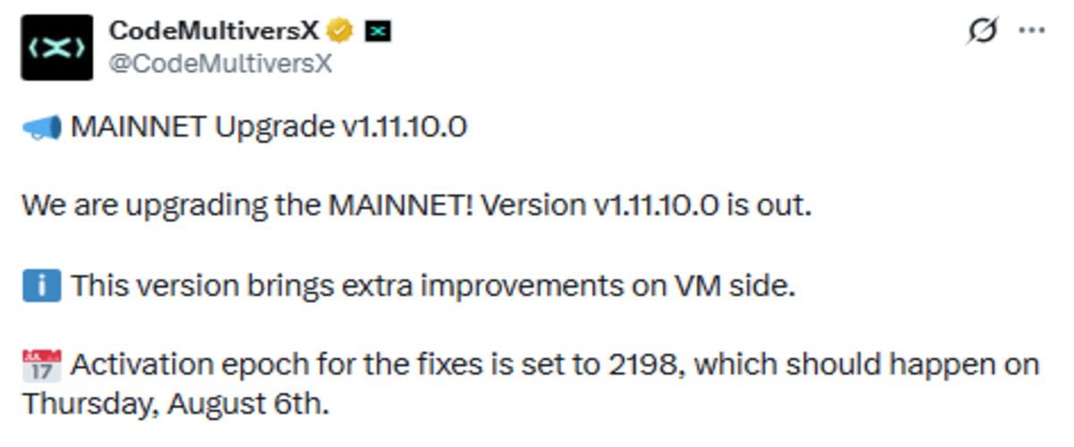 MultiversX official post screenshot of mainnet launch MultiversX official post screenshot of mainnet launch