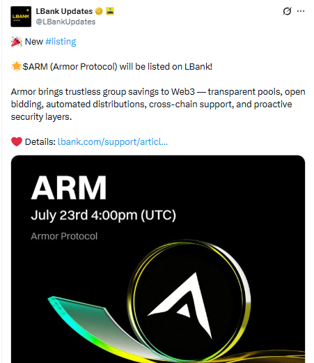 LBank has scheduled the ARM spot listing