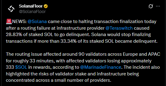 solana came close to halting transaction finalization today solana came close to halting transaction finalization today