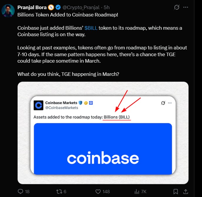 Billions Network Airdrop Listing date