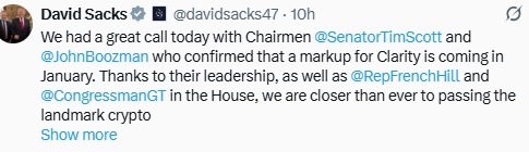 David Sacks Clarity Act Tweet David Sacks Clarity Act Tweet