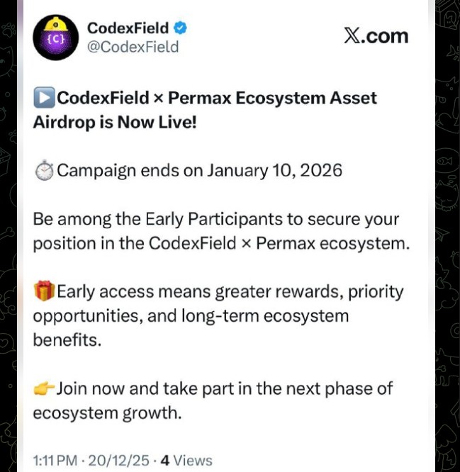 Permax Exchange Launch and CodexField Airdrop.