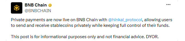 BNB Chain Private Payments Live BNB Chain Private Payments Live