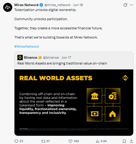 Mirex  Network Reposted BInance Tweet
