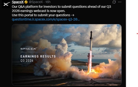SpaceX will post its third-quarter 2026 results SpaceX will post its third-quarter 2026 results