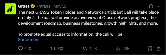 Grass Token Holder and Network Participation call