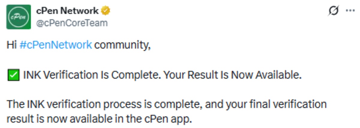  cPen Network INK verification official X post