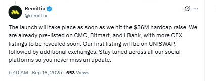 Remitiix Tweet about Lbank and bitget