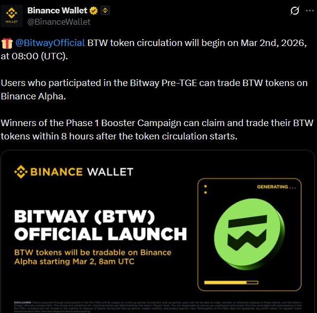 Bitway Token Listing Date Confirmed as $BTW Trading Begins