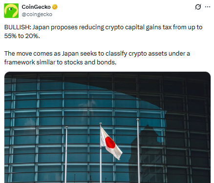 Japan currently taxes crypto gains