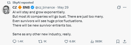  X post from  Binance founder CZ