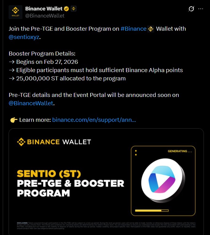Sentio Pre-TGE Program on Binance Wallet Sentio Pre-TGE Program on Binance Wallet