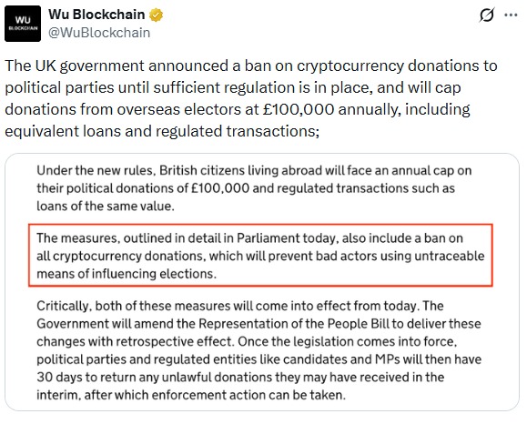 UK crypto donations ban political funding reform Parliament
