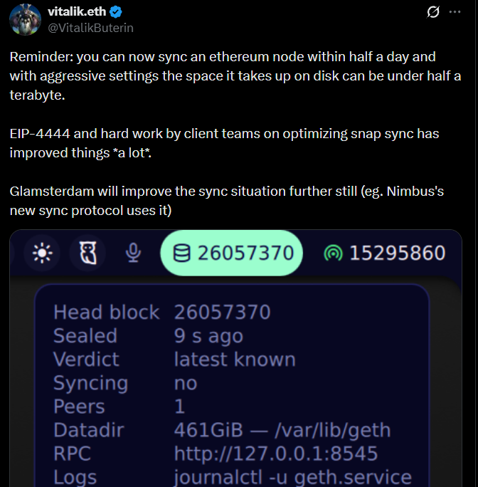 Vitalik Buterin Highlights Faster Ethereum Node Synchronization Vitalik Buterin Highlights Faster Ethereum Node Synchronization