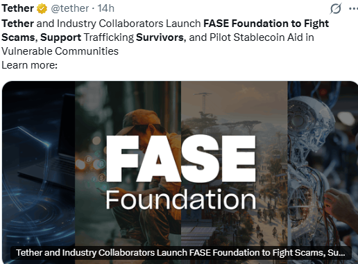 Tether FASE Foundation launches with Kraken and Bybit to fight crypto scams.