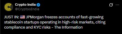 JPMorgan Chase froze Stablecoin startup