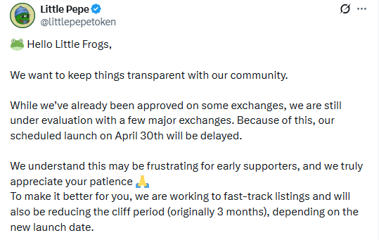 little pepe launch delayed tweet