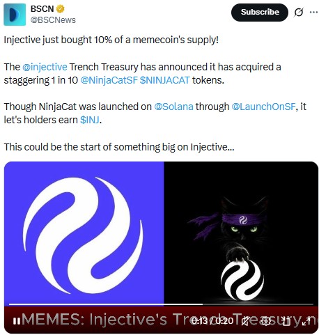 The Injective Trench Treasury acquired 1 in 10 NINJACAT tokens The Injective Trench Treasury acquired 1 in 10 NINJACAT tokens