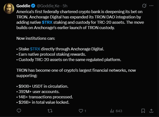 latest tron news on x