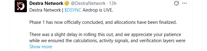 Destra Network Airdrop: $DSYNC Rewards