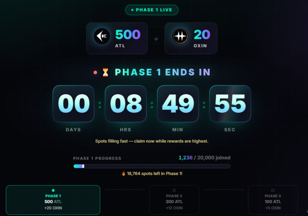 Official Oxin chain Megadrop dashboard showing live details 
