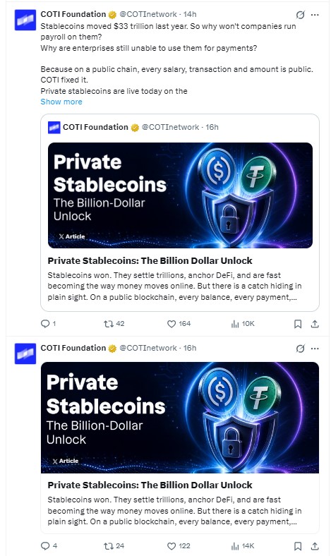the COTI Foundation posted about private stablecoins
