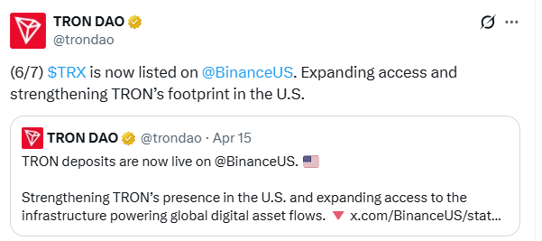 tron dao  post confirming TRX listing