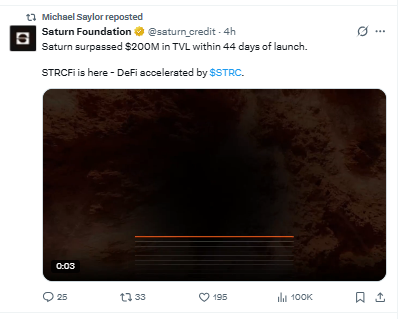 Saturn Foundation $200M TVL tweet