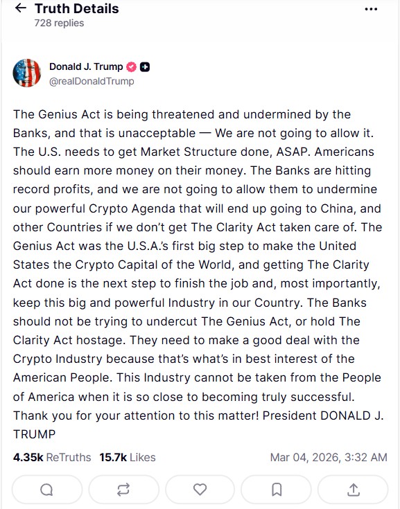 Trump Truth Social statement covered three sharp points.
